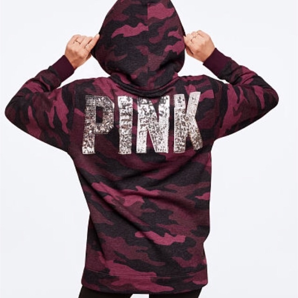 PINK Sequin Bling Sherpa Lined Campus Hoodie